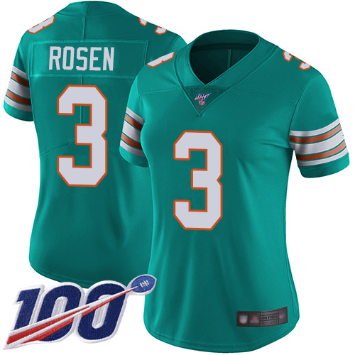 Nike Miami Dolphins #3 Josh Rosen Aqua Green Alternate Women Stitched NFL 100th Season Vapor Limited Jersey->women nfl jersey->Women Jersey